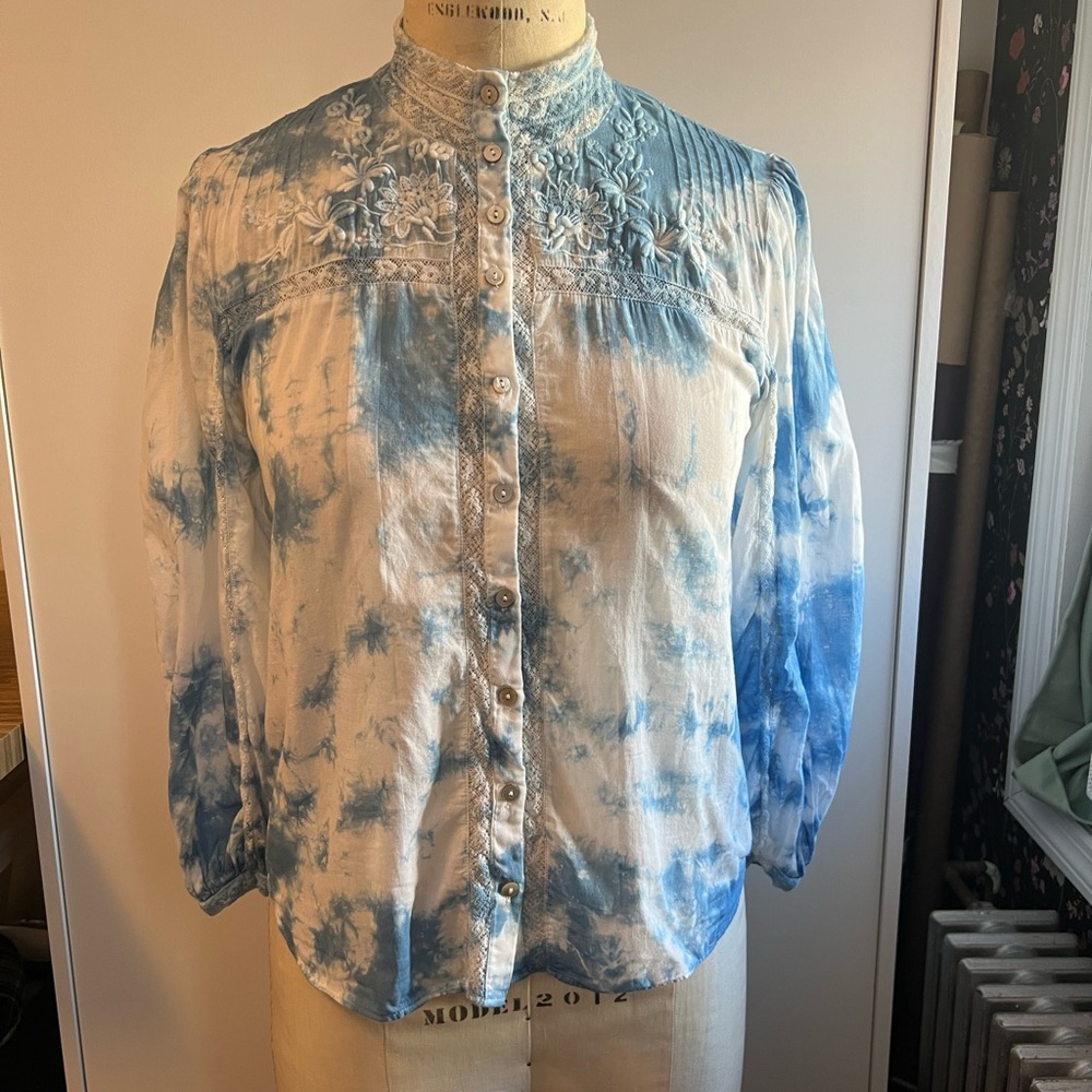 LoveShackFancy Blue Hand Dyed Ronda Top